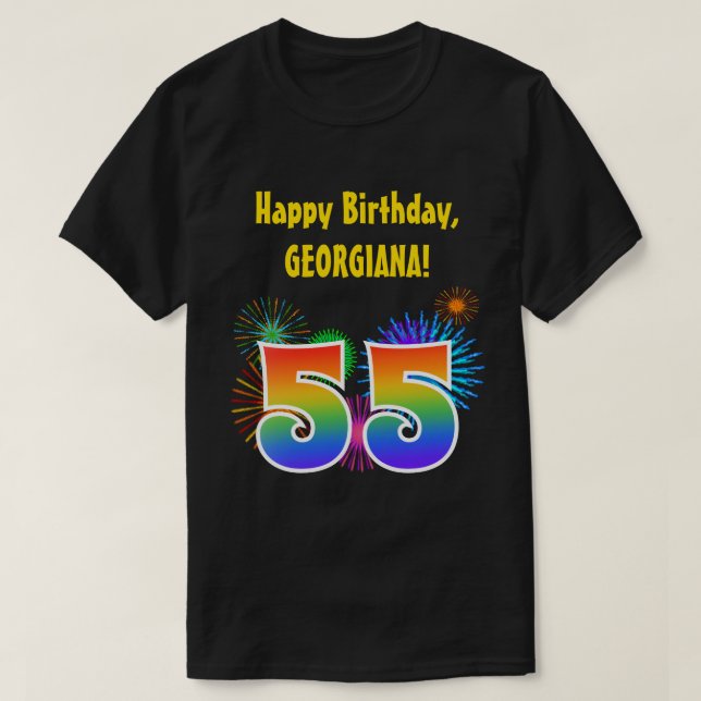 Camiseta Fireworks divertido + Rainbow Pattern "55" Anivers (Frente do Design)