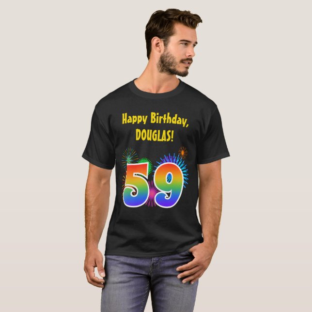 Camiseta Fireworks divertido + Rainbow Pattern "59" Anivers (Frente Completa)