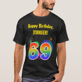 Camiseta Fireworks divertido + Rainbow Pattern "69" Anivers