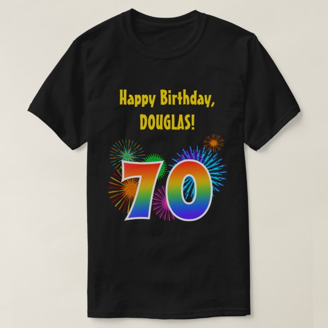 Camiseta Fireworks divertido + Rainbow Pattern "70" Anivers (Frente do Design)