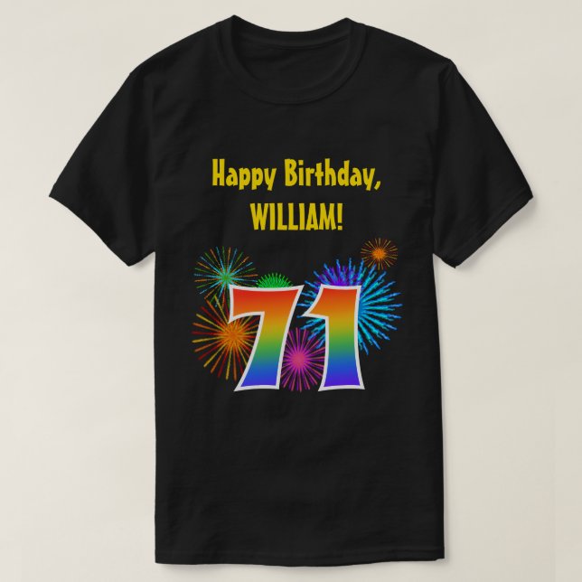 Camiseta Fireworks divertido + Rainbow Pattern "71" Anivers (Frente do Design)