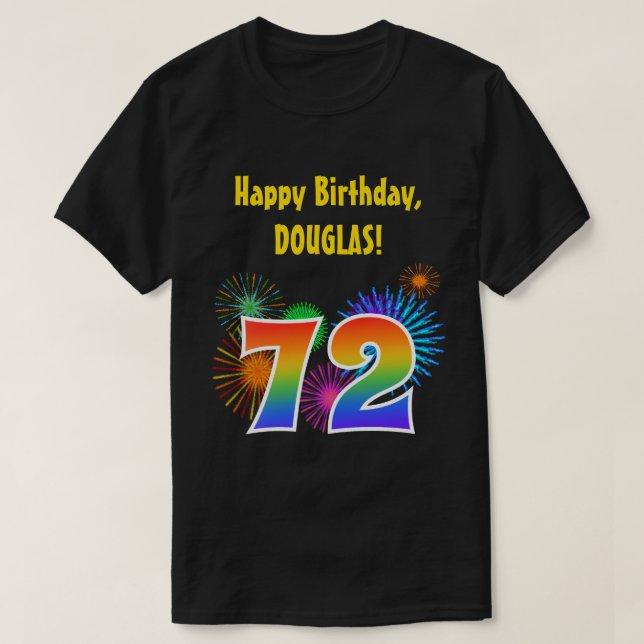 Camiseta Fireworks divertido + Rainbow Pattern "72" Anivers (Frente do Design)