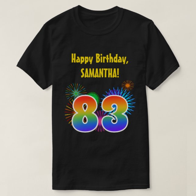 Camiseta Fireworks divertido + Rainbow Pattern "83" Anivers (Frente do Design)