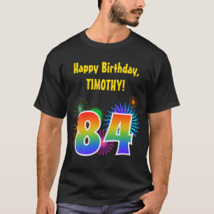 Camiseta Fireworks divertido + Rainbow Pattern "84" Anivers