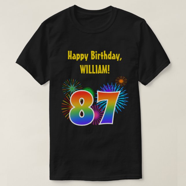 Camiseta Fireworks divertido + Rainbow Pattern "87" Anivers (Frente do Design)