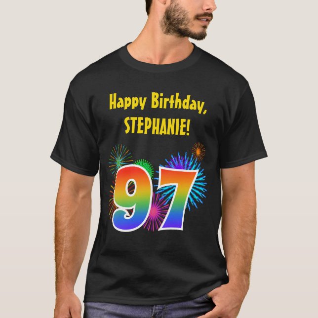 Camiseta Fireworks divertido + Rainbow Pattern "97" Anivers (Frente)