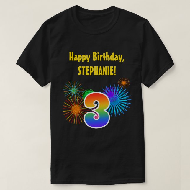 Camiseta Fireworks divertido + Rainbow Patterno "3" Anivers (Frente do Design)