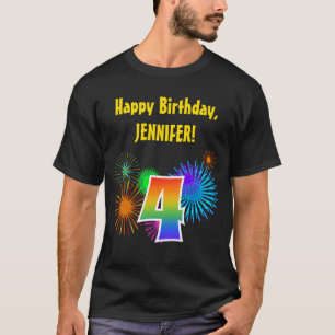 Camiseta Fireworks divertido + Rainbow Patterno "4" Anivers