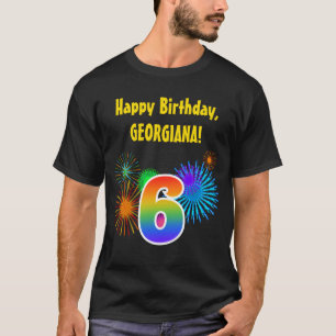 Camiseta Fireworks divertido + Rainbow Patterno "6" Anivers