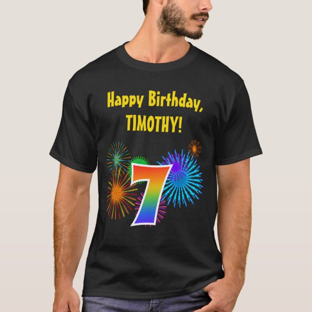 Camiseta Fireworks divertido + Rainbow Patterno "7" Anivers (Frente)