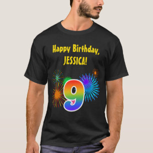 Camiseta Fireworks divertido + Rainbow Patterno "9" Anivers