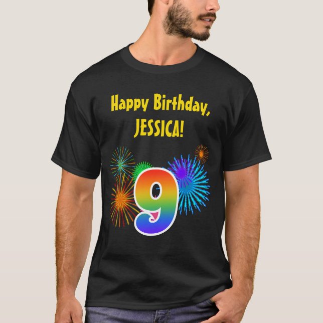 Camiseta Fireworks divertido + Rainbow Patterno "9" Anivers (Frente)
