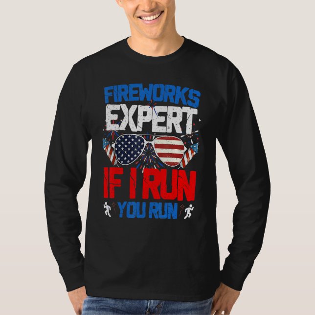 Camiseta Fireworks Expert If I Run You Run American Flag Su (Frente)