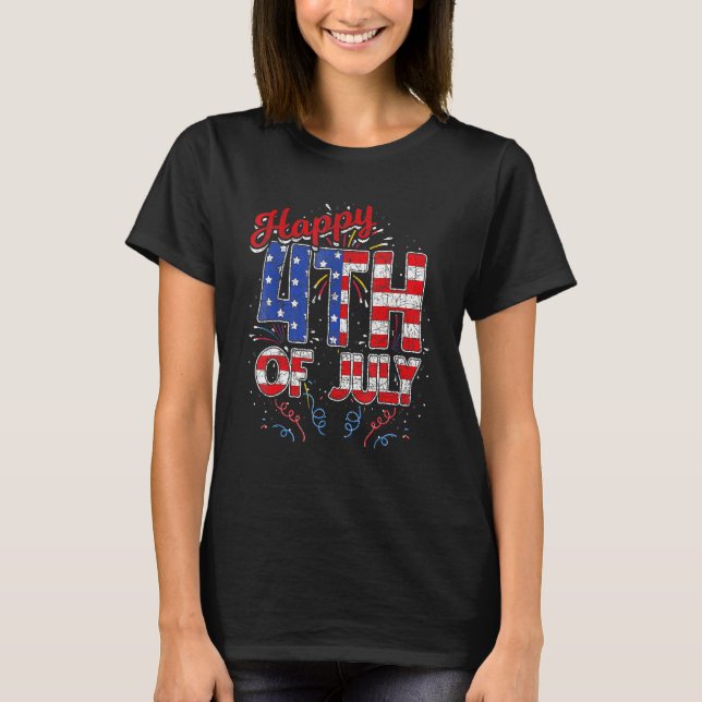 Camiseta Fireworks Happy 4th Of July US Flag American 4th O (Frente)