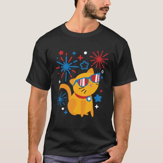 Camiseta Fireworks Meowica 4th Of July USA Flag Merica Cat (Frente)