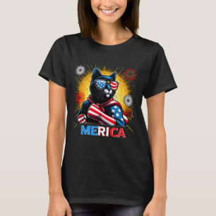 Camiseta Fireworks Nos Flag Patriótico Black Cat