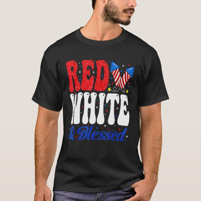 Camiseta Fireworks Red White Blessed Proud American USA 4th (Frente)