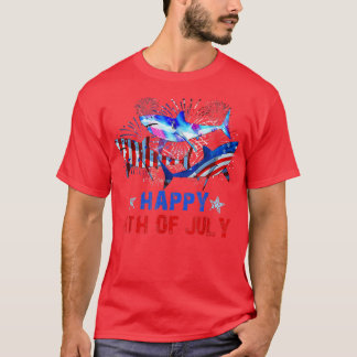 Camiseta Fireworks Red White Blue Três Tubarões Feliz 4º De
