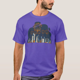Camiseta Fireworks Sobre O Skyline Da Cidade