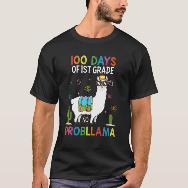 Camiseta First 1st Grade No Prob Llama Teacher 100th Day of (Frente)
