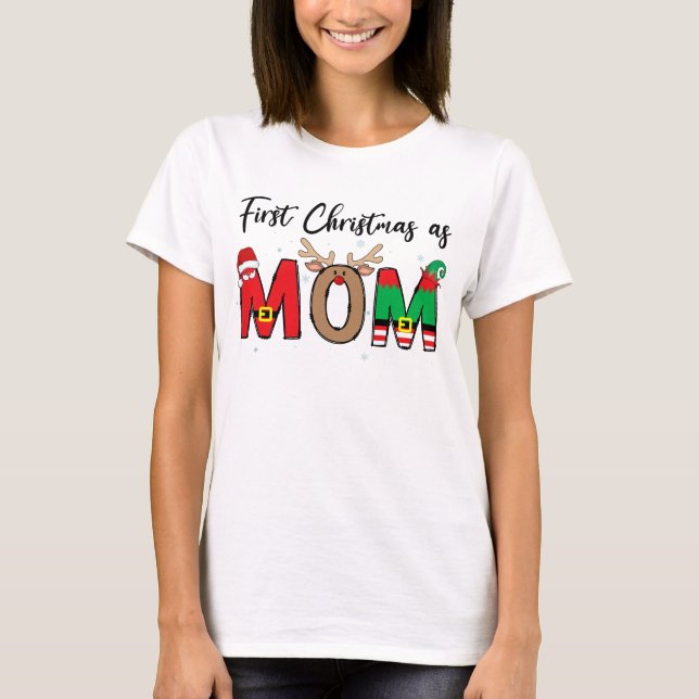 Camiseta First Christmas As A Mom Family Matching xmas (Frente)