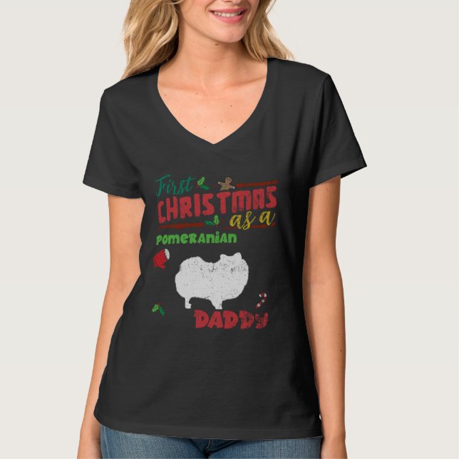 Camiseta First Christmas as a Pomeranian dog daddy  Pomeran (Frente)