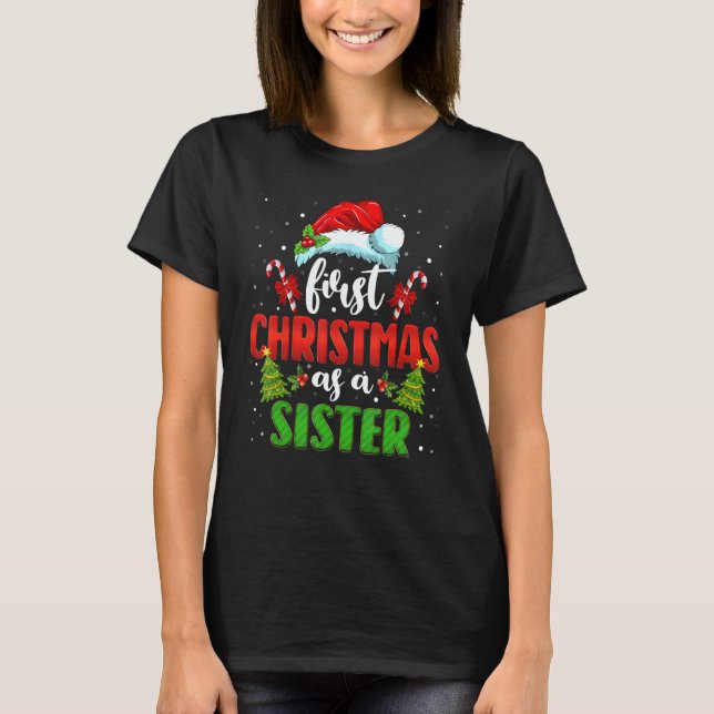 Camiseta First Christmas As A Sister Santa Gender Reveal Ch (Frente)