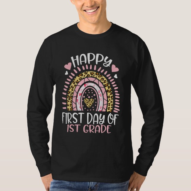 Camiseta First Day Of 1st Grade Back To School Leopard Rain (Frente)
