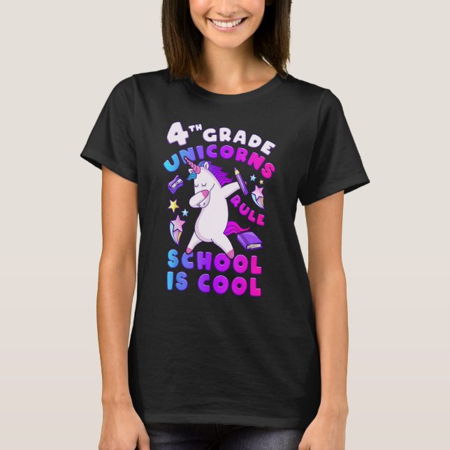 Camiseta First Day of School, Girl 4th Grade, Unicorn, Back (Frente)