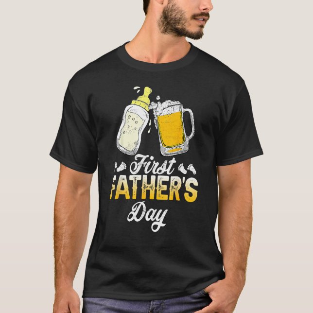 Camiseta First Father s Day  Beer Baby Bottle Daddy 2023 Da (Frente)
