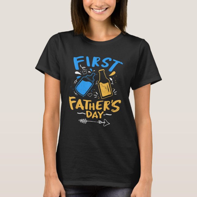 Camiseta First Father s Day  Beer Baby Bottle Daddy 2023 Vi (Frente)