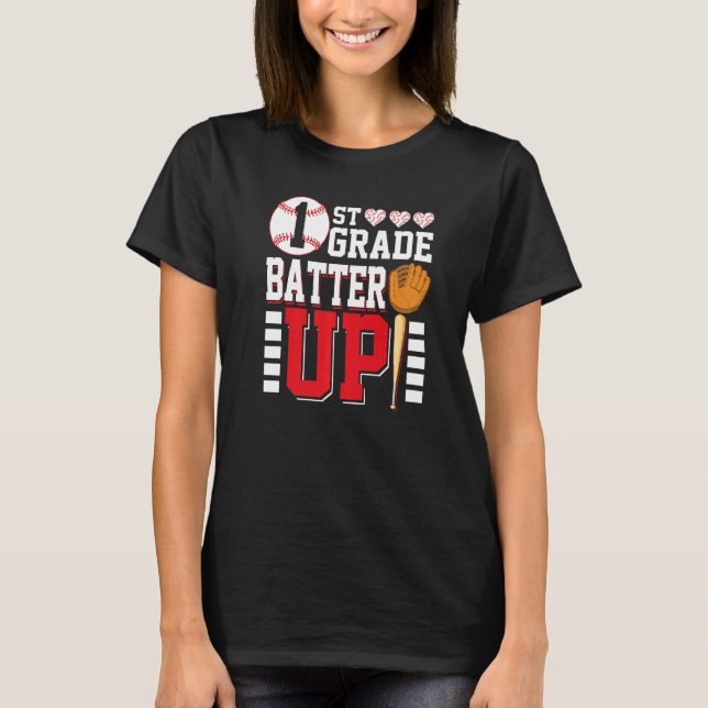 Camiseta First Grade Back To School 1st Grade Batter Up Bas (Frente)