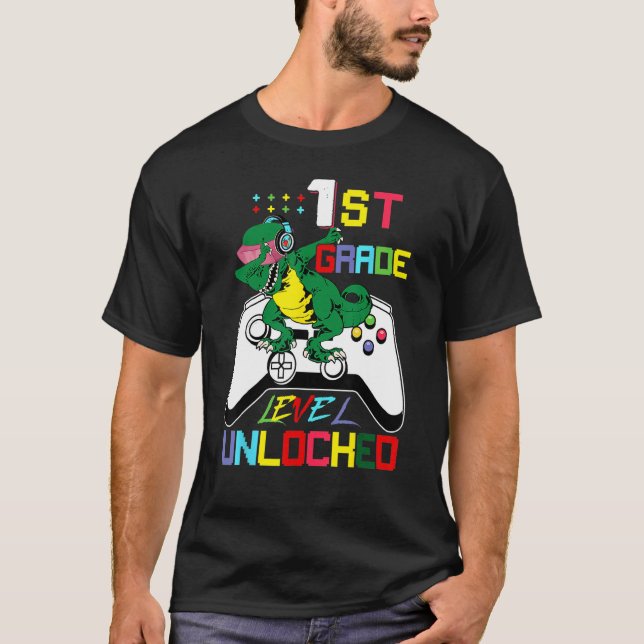 Camiseta First Grade Dinosaur Dabbing Video Game Back To Sc (Frente)