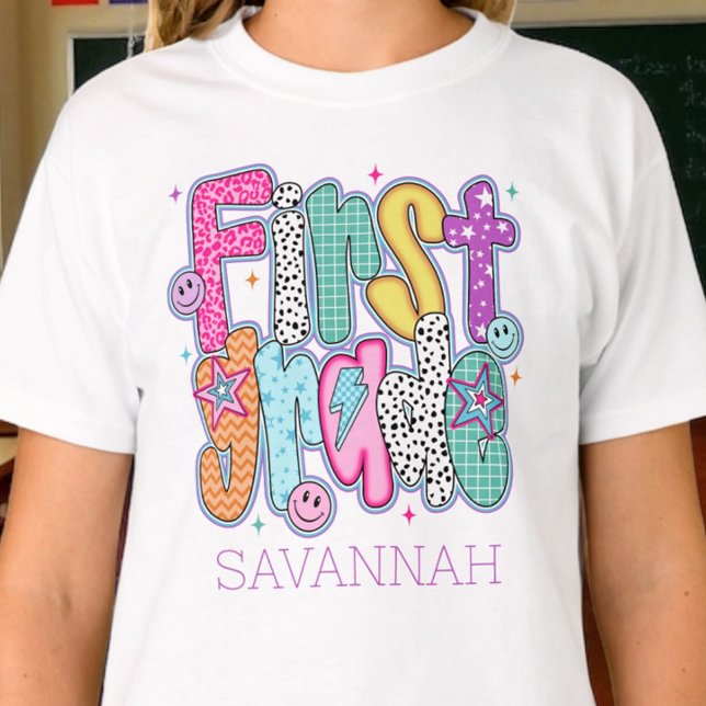 Camiseta First Grade First Day of School Coquette Custom (Criador carregado)