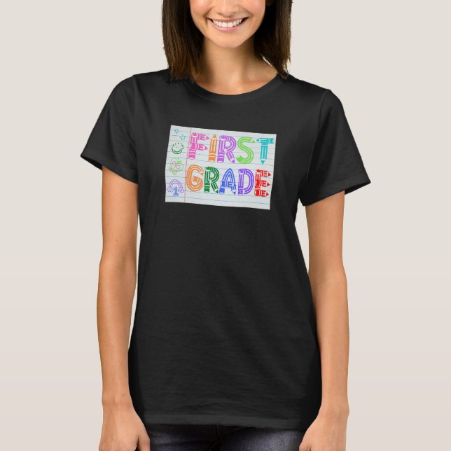 Camiseta First Grade Team Cute Doodle School Kids Teacher 1 (Frente)