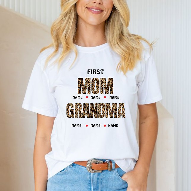 Camiseta FIRST MOM NOW GRANDMA Nana &custom grandkids names (Criador carregado)