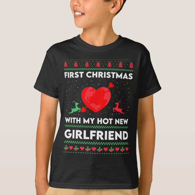 Camiseta First Xmas With My New Girlfriend Men Ugly Christ  (Frente)