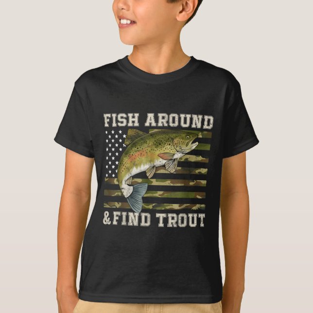 Camiseta Fish Around And Find Trout American Flag Funny Fis (Frente)
