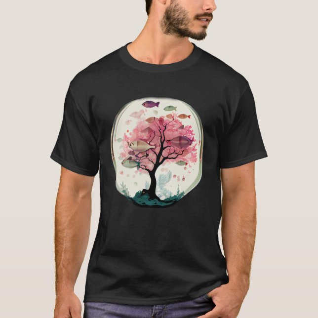 Camiseta Fish swimming with Cherry blossom coral tree under (Frente)