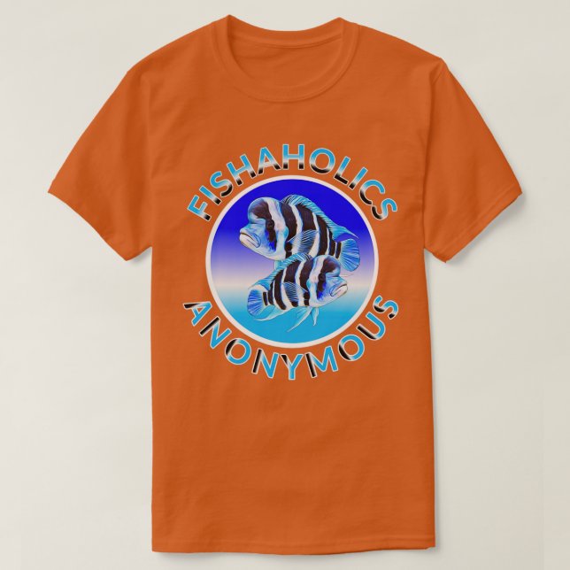 Camiseta Fishaholics Aquarium Anônimos Peixes Frontosa Cich (Frente do Design)