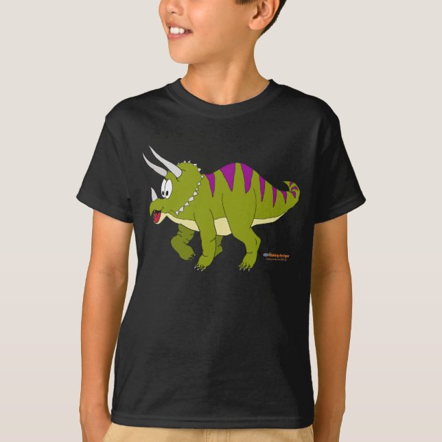 Camiseta Fishfry projeta o t-shirt escuro do Triceratops (Frente)