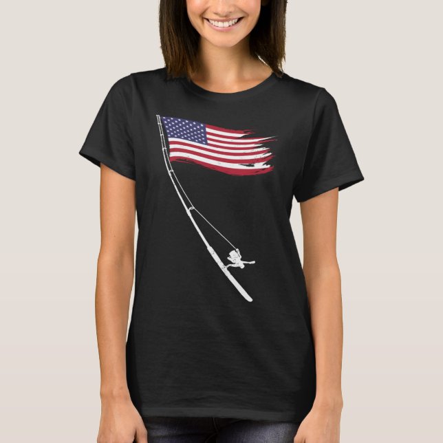 Camiseta Fishing  American Flag Fishing Rod (Frente)