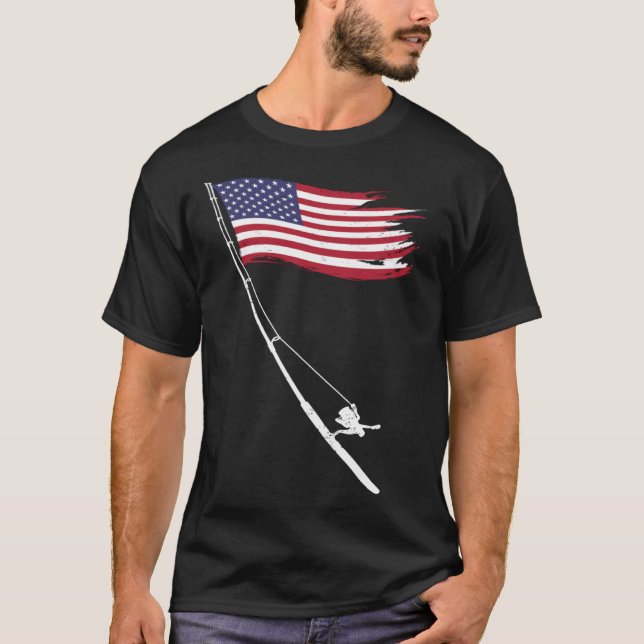 Camiseta Fishing  American Flag Fishing Rod (Frente)