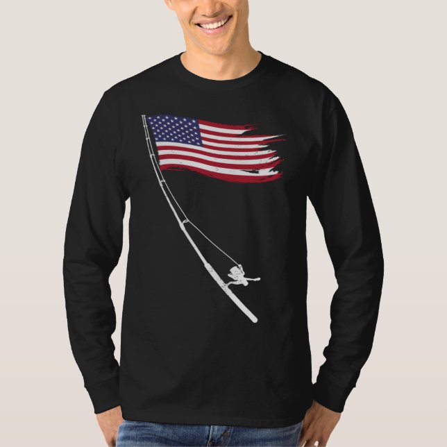 Camiseta Fishing  American Flag Fishing Rod (Frente)