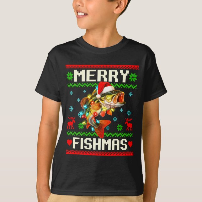 Camiseta Fishing B Fish Merry Fishmas Fisherman Ugly Christ (Frente)