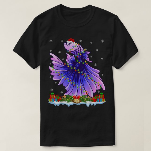 Camiseta Fishing Lover Family Matching Santa Betta Fish Chr (Frente do Design)