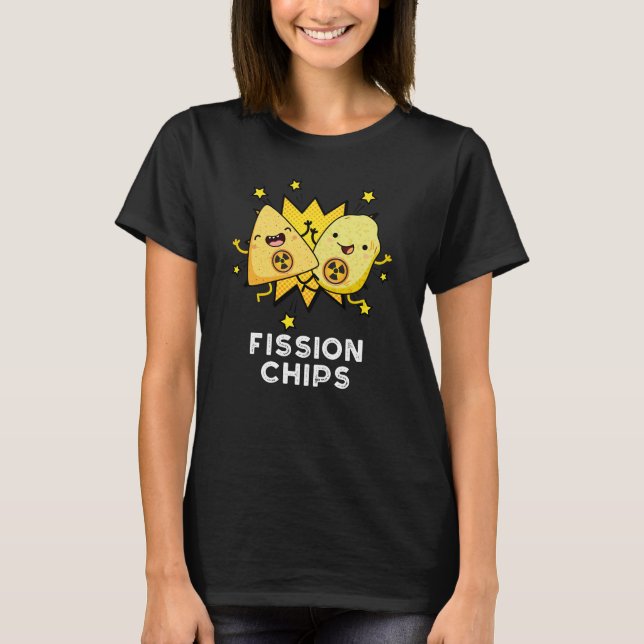 Camiseta Fissão Chips Engraçado Física Comida Arma Escuro B (Frente)