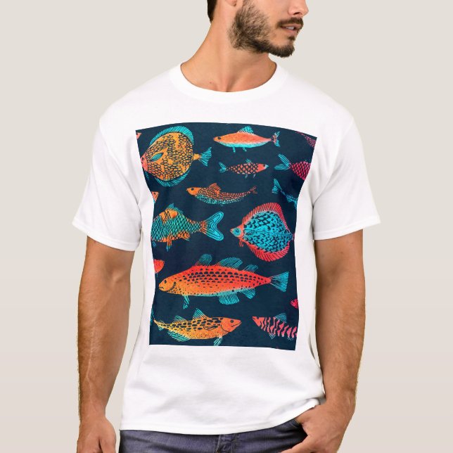 Camiseta Fissuras por aquarela: Azul Profundo sem costura (Frente)