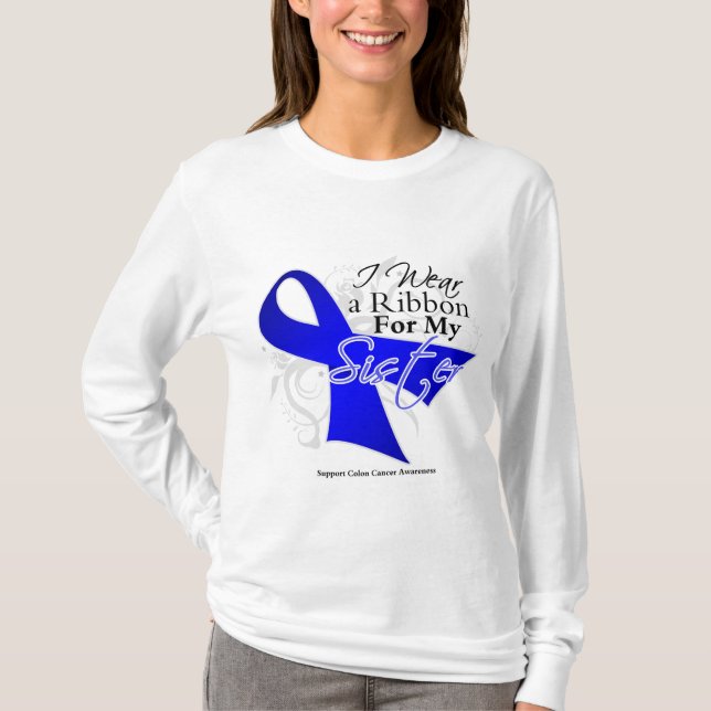 Camiseta Fita azul da irmã - cancro do cólon (Frente)