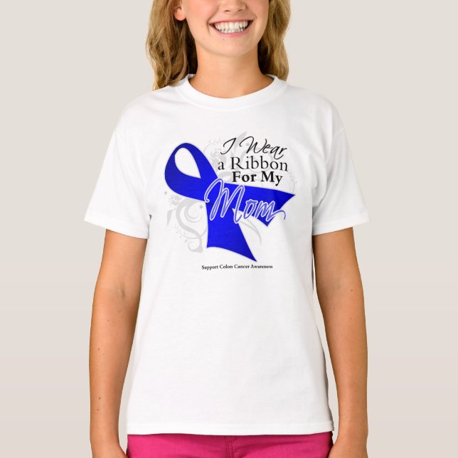 Camiseta Fita azul da mamã - cancro do cólon (Frente)
